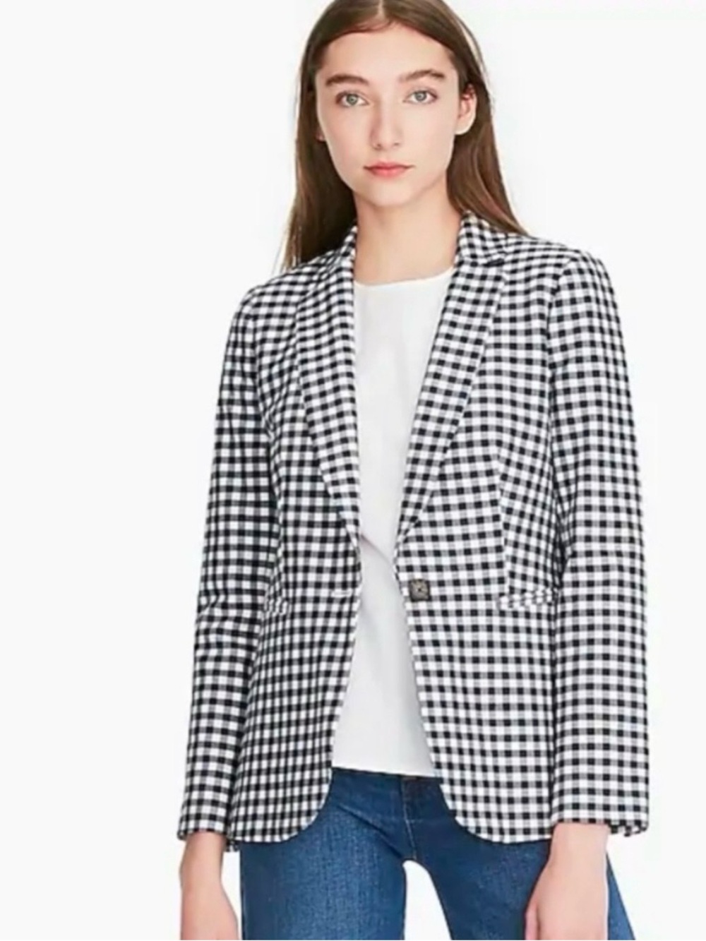 J.Crew Gingham Single-Button Blazer - Navy & White Size 4 Preppy Classic Work
